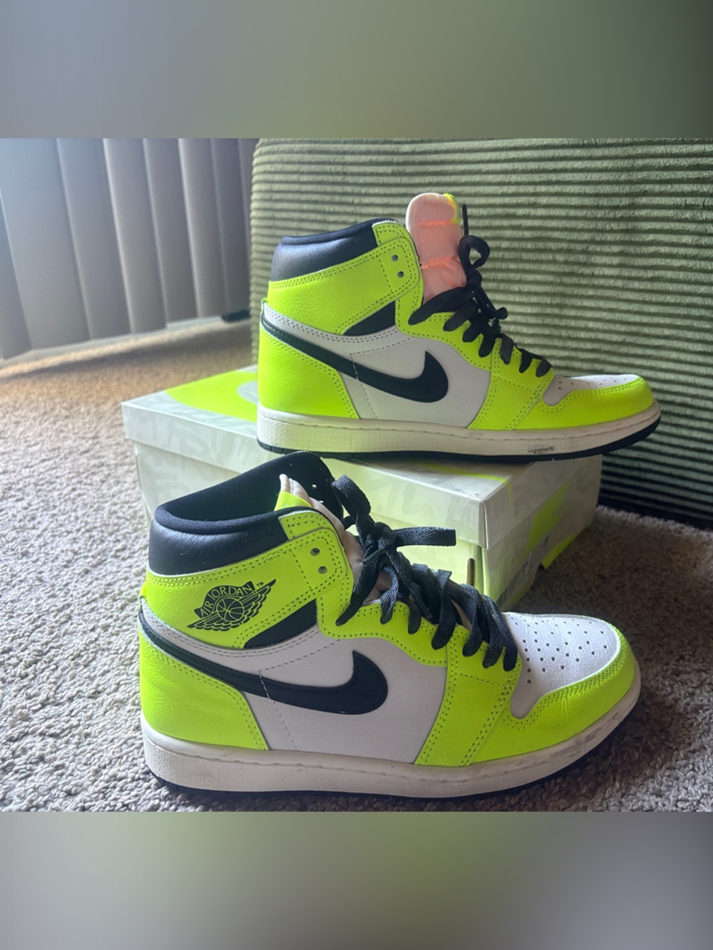 Jordan Kids' High-Top Sneakers in Neon Yellow, Black & White